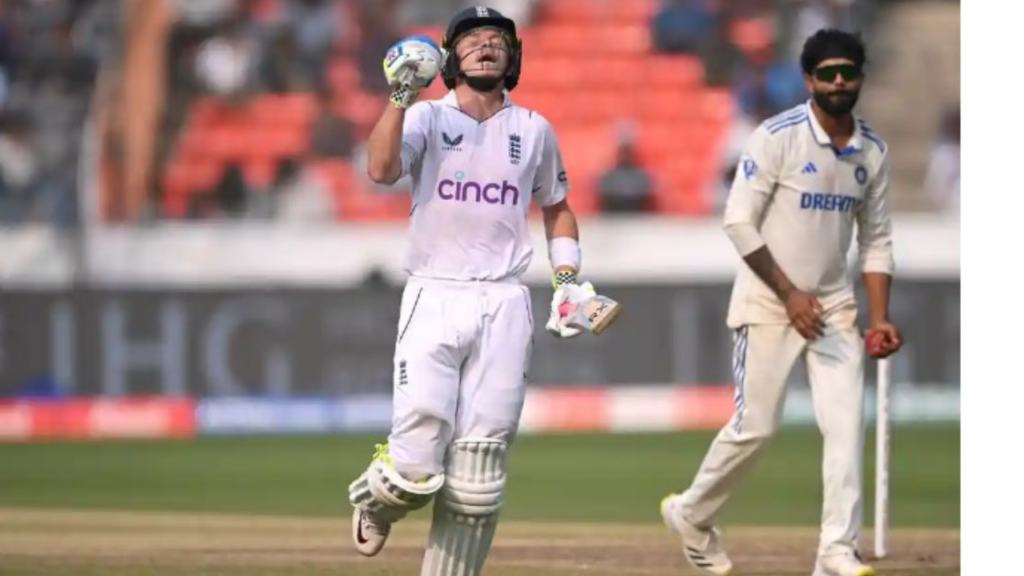 England’s Ollie Pope celebrates his century during day three of the first Test with India.